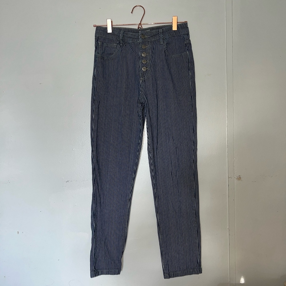 Cotton On Navy and White Striped High-Waisted Pants